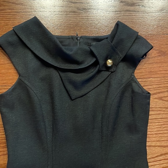 David MEISTER Elegant dress statement cowl neckline w/button midi black career 2 - Picture 1 of 11